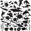 set of silhouettes of marine inhabitants
