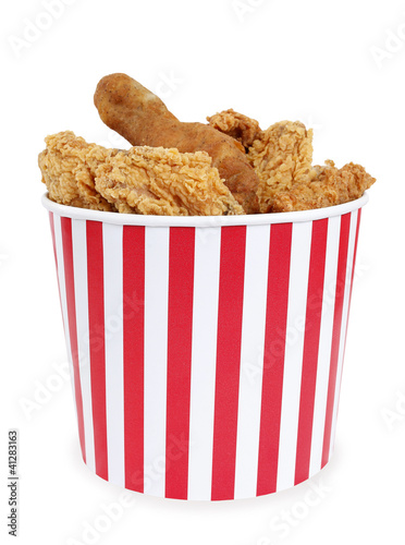 "Fried chicken in big red white stripes bucket box" Stock ...