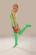 Bright green long stockings on a pretty girl