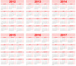 Vektor: Calendar 2012, 2013, 2014, 2015, 2016, 2017 Calendar 2012, 2013, 2014, 2015, 2016, 2017