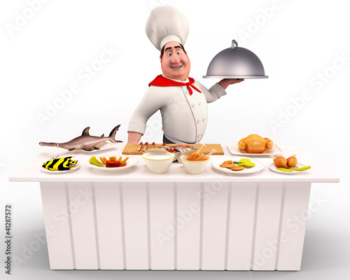 Illustration: Chef cooking nonveg on the table Chef cooking nonveg on the table