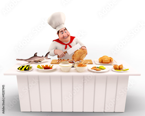 Illustration: Chef cooking nonveg Chef cooking nonveg