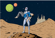 Robot girl carrying away a man, a feminist homage.