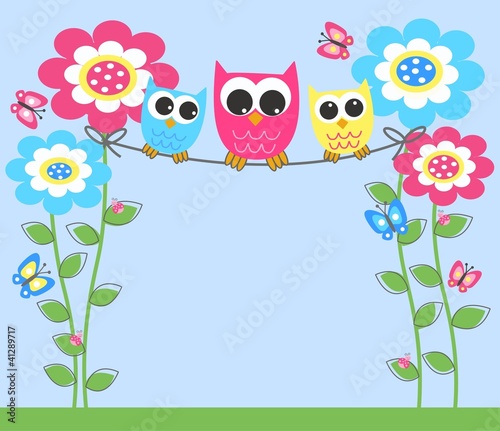 Illustration: three colorful sweet owls three colorful sweet owls