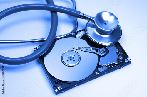 Photo: Disco duro, fonendoscopio, reparar, azul Disco duro, fonendoscopio, reparar, azul