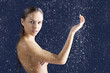 beauty girl with wet skin with raised arm