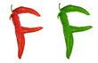 Letter F composed of green and red chili peppers Letter F composed of green and red chili peppers
