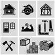 Woodworking and timber house construction related icons set.