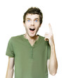 Excited Isolated Man Pointing To Blank Copyspace