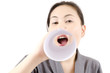 Business lady Shouted with white paper.