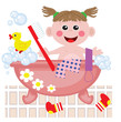 Girl showering in bath, vector.