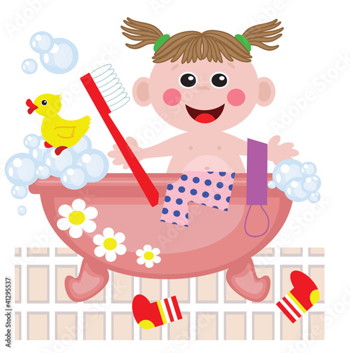 Vector: Girl showering in bath, vector. Girl showering in bath, vector.