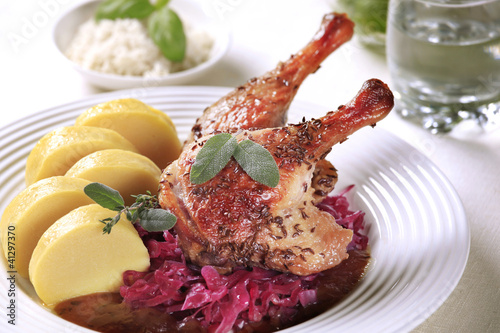 Photo: Roast Duck with Red Cabbage and Potato Dumplings Roast Duck with Red Cabbage and Potato Dumplings