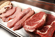 raw meat sliced on a tray