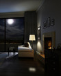Hotel room / Loft interior with full moon light