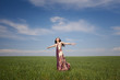young happy woman in green field young happy woman in green field