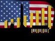 Washington DC skyline and graph over American flag illustration