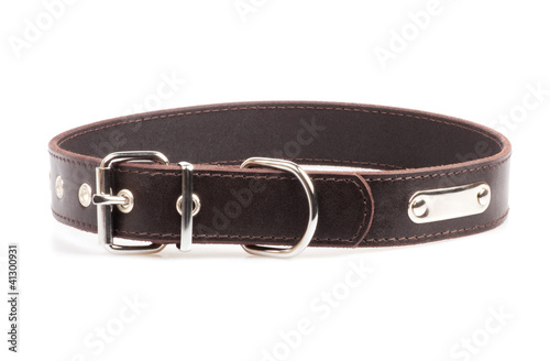 Photo: brown leather collar isolated over white background brown leather collar isolated over white background