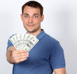 Man with money showing thumbs up Man with money showing thumbs up