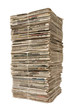 Towering stack of newspapers for recycling