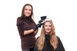 studio shot of stylist with client