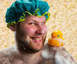 Happy man with duck toy