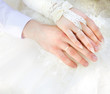 Hands of the groom and the bride with wedding rings