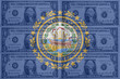 US state of new hampshire flag with transparent dollar banknotes