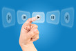 Hand pushing Play Icon.