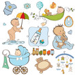 new baby boy elements set isolated on white background