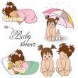 baby girl items collection on white background