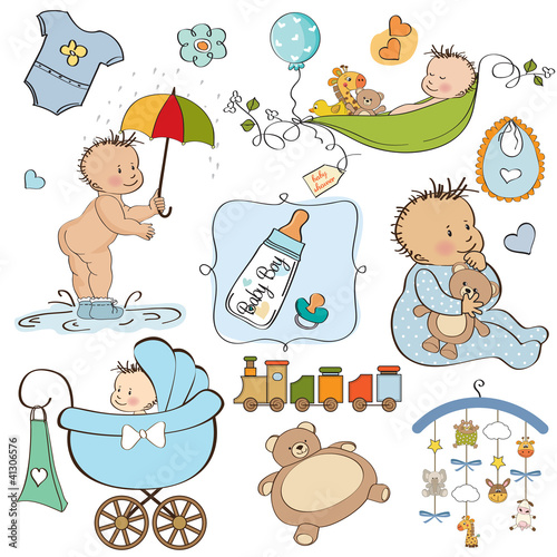 Vektor: new baby boy elements set isolated on white background new baby boy elements set isolated on white background