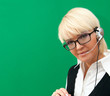 Blond woman with headset