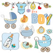 baby boy shower elements set isolated on white background
