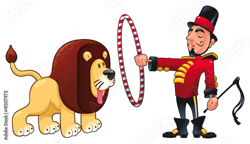 Vector: Lion Tamer with lion. Vector circus illustration. Lion Tamer with lion. Vector circus illustration.