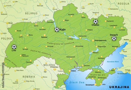 Vektor: Umgebungskarte der Ukraine mit EM-Austragungsorten Umgebungskarte der Ukraine mit EM-Austragungsorten