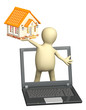 Puppet with laptop and house Puppet with laptop and house