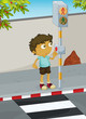 Boy crossing road