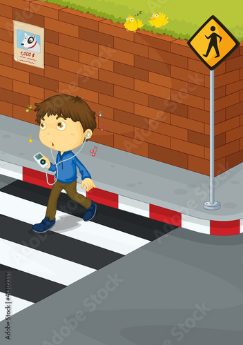 Vector: Boy crossing road Boy crossing road