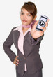 businesswoman shows his mobile phone forward   .