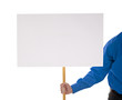 man in shirt holding blank sign