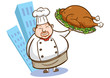 illustration of a chef holding delicious dish illustration of a chef holding delicious dish