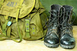 Black leather army boots and Army bag soldier