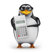 3d Penguin in glasses holds a calculator