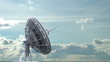 rotating radio telescope on sky background