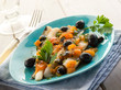 cod fillet with black olives and fresh tomatoes