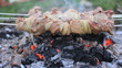 Kebabs grilled meat on metal skewers