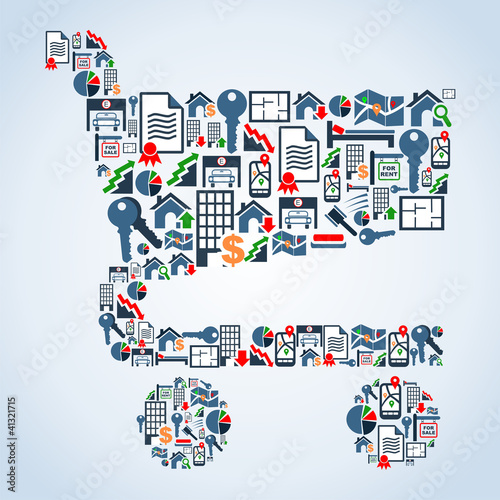 Vektor: Property service icons shopping cart shape Property service icons shopping cart shape