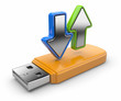 USB flash drive and arrow 3D. Data transfer. Isolated
