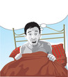 Vector: Man scared after having a bad dream with text bubble. Man scared after having a bad dream with text bubble.